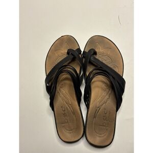 Born BOC Black Sandals Faux Leather Strappy Thong Flip Flop Comfort Women's 8M